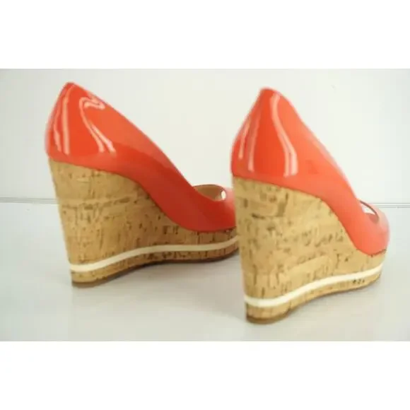 Prada Pink Patent Platform Wedge Heel Espadrille Peep Pumps - Picture 8 of 12